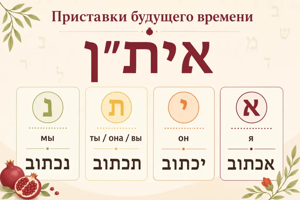 Мнемоника אית"ן для приставок будущего времени глаголов иврита.