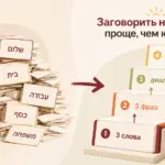 мужчина сидит с карточками на иврите и не может запомнить